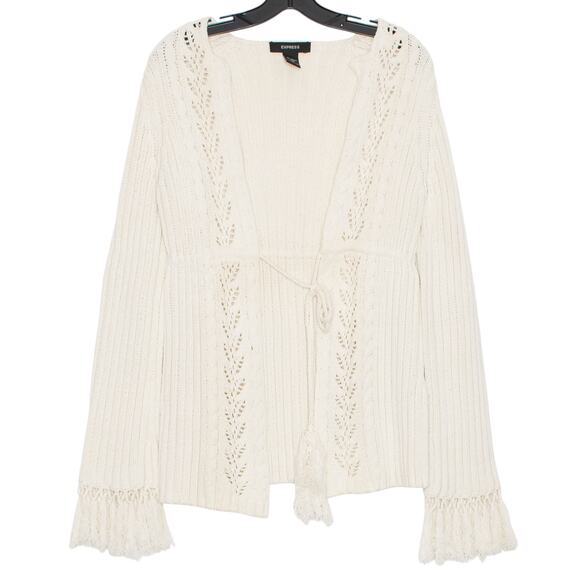 Express Cardigan Sweater Boho Cottage Minimalist Coastal Romantic Ivory Medium - Picture 1 of 8
